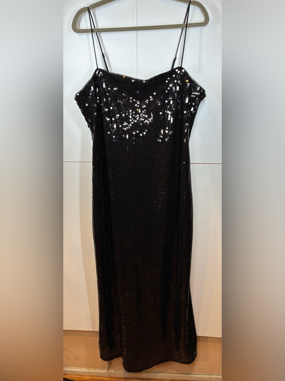 Abercrombie & Fitch Black Sequin Maxi Slip Dress Back Zip Size XL NWT